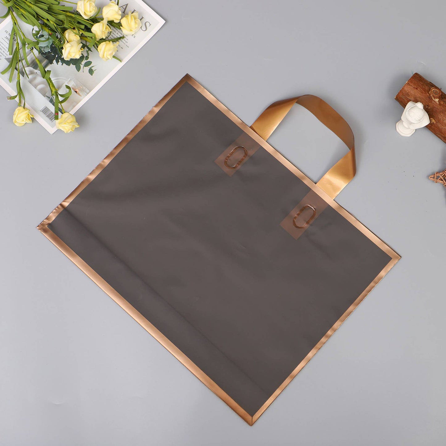 50pcs, 4 colors 12"x3"x10" frosted gold border EVA gift bag : Coffee brown