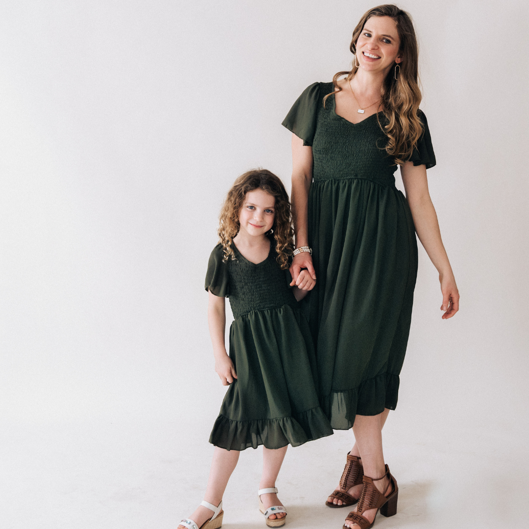 Dark Green Chiffon Dress - Child: 3-4T