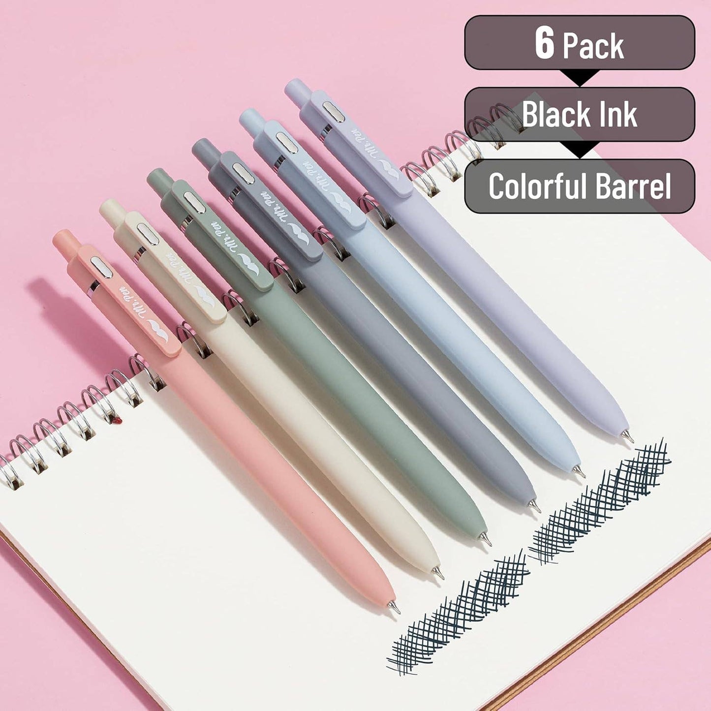 Retractable Gel Pens 6 Pack 0.5mm