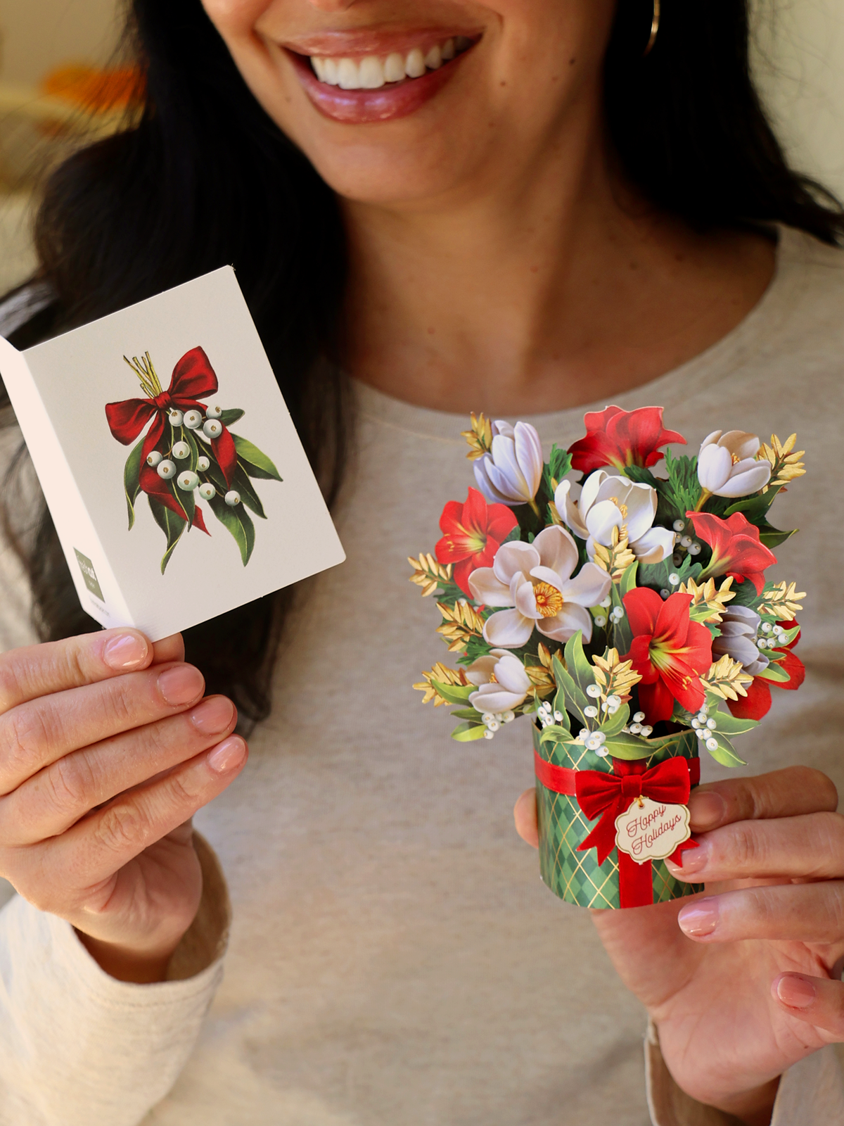 Mini Golden Mistletoe (10 Mini Pop-Up Greeting Cards)