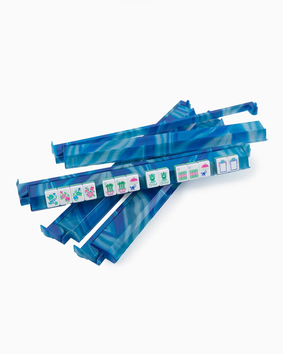 OH MY MAHJONG BLUE LACE AGATE RACK & PUSHERS SET