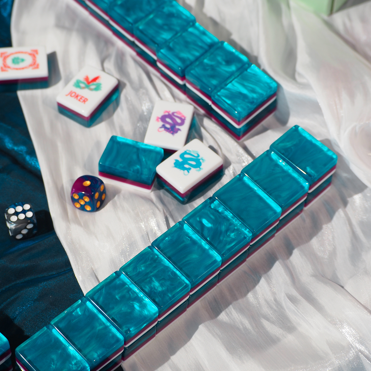 Jade Bloom Mahjong Set - Sapphire Blue 09-02