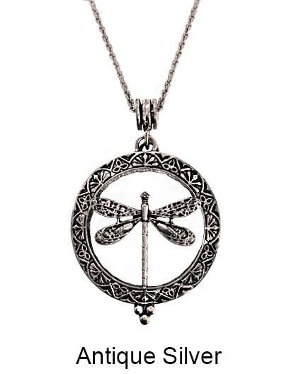 Dragonfly 6x Magnifier Glass Top - Necklace Design: Antique Gold