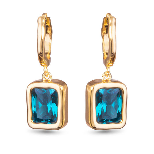 Huggie with Blue Emerald Cut CZ Earrings -  Gold - AMANDA BLU AG
