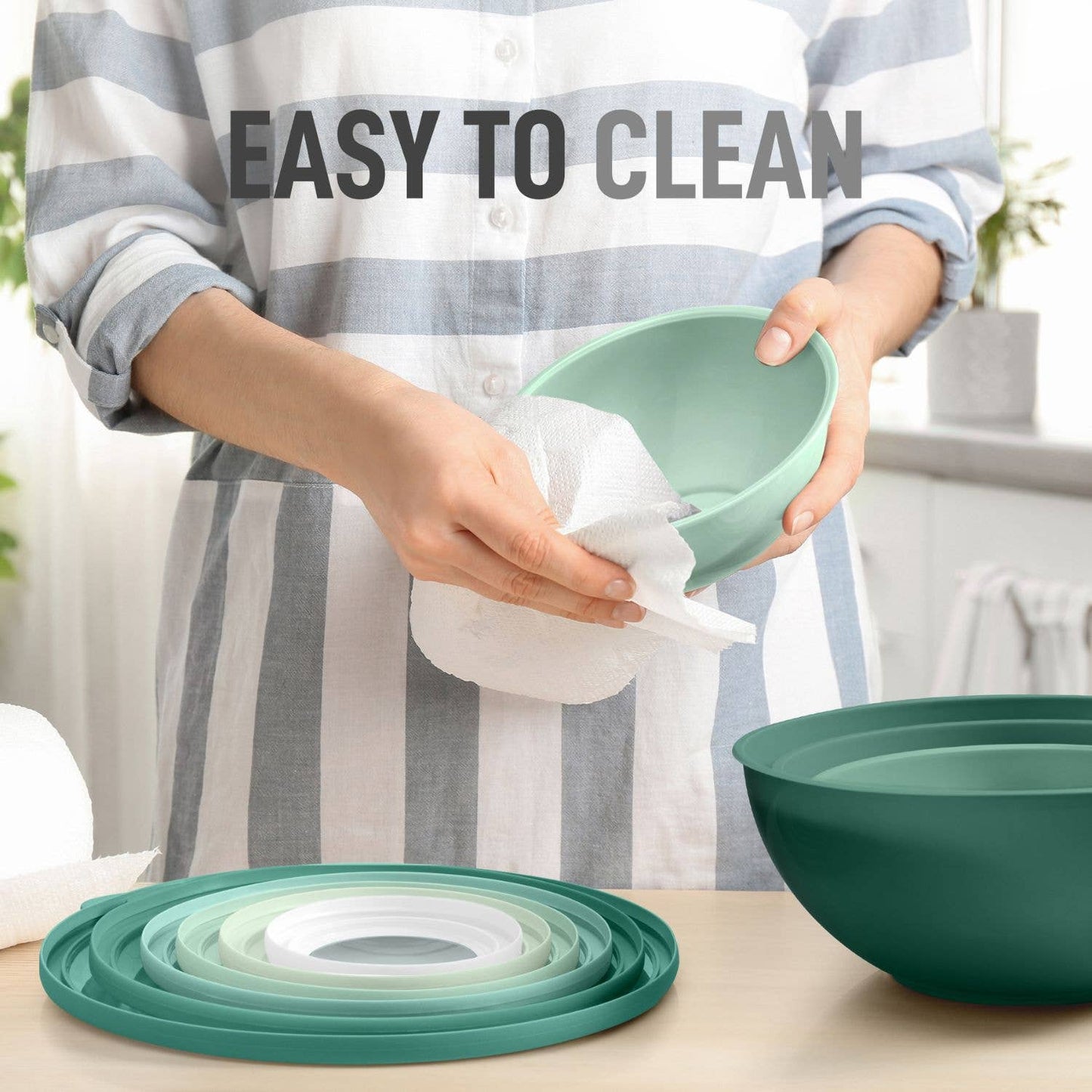 Z-MB-PL-12P-TURQ Plastic Mixing Bowls with Lids Set - 12-Piece Nesting Bowls: Turquoise Ombre