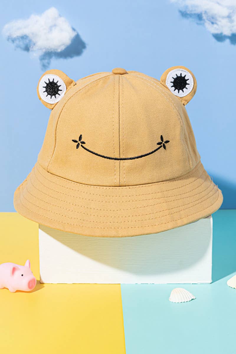 CARTOON FROG DESIGN BUCKET HAT_CWAH0469: BLACK / (OS) 1