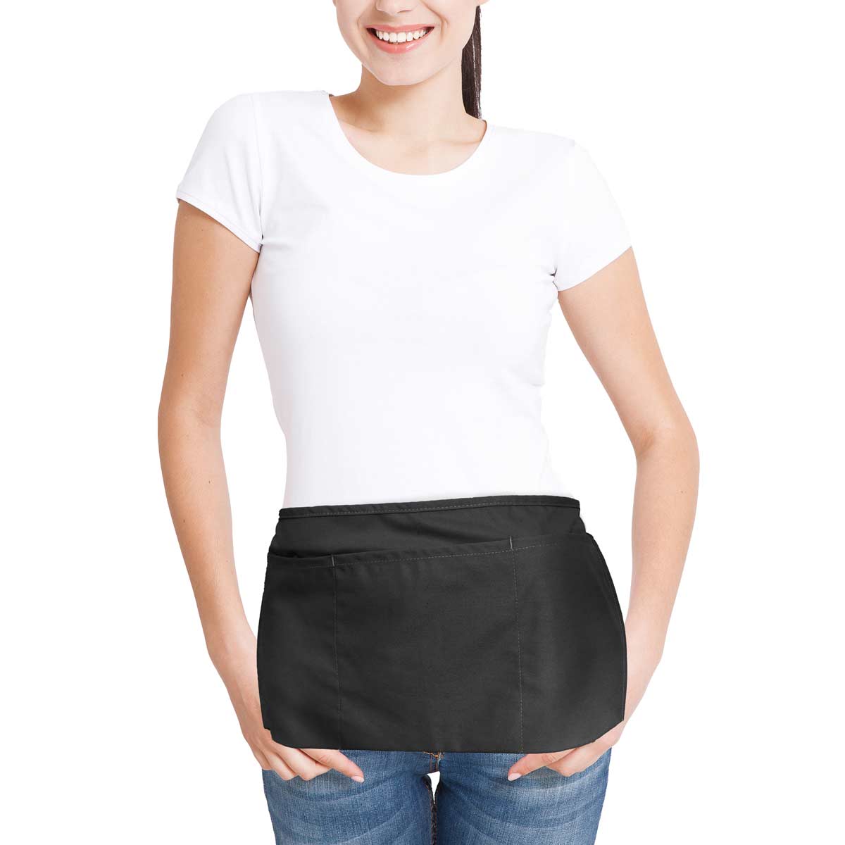 DALIX Waist Aprons Kitchen Bib Poly Cotton 3 Pockets: Black