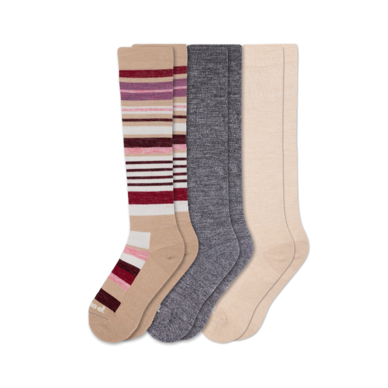 Women's Compression Socks: SOLID/Black & POLKA/Gray/Charcoal & THIN STRIPE/Black / Medium / Large (US: 8.5 - 11.5+)
