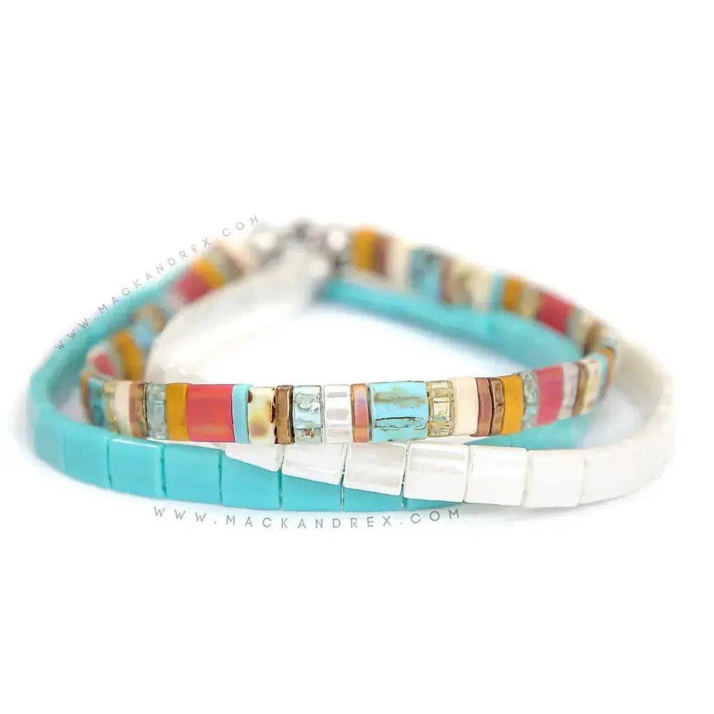 BEACH BUM - Tila Bead Bracelet Stack of 3: 6.50 Inches - M