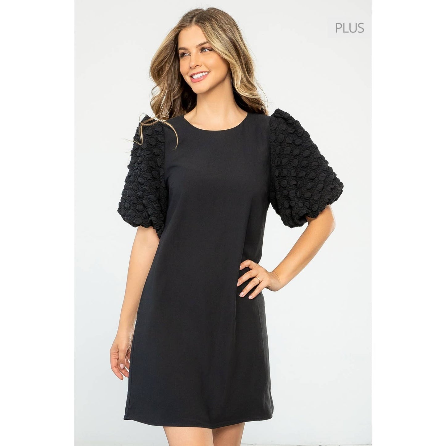 /Size XL/ Puff Sleeve Dress: BLACK / XL