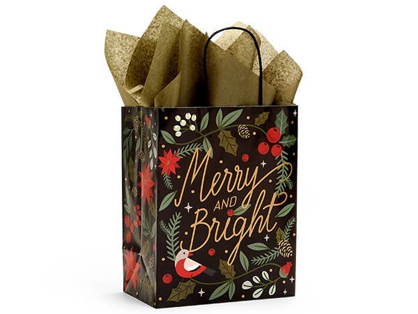 Holiday Botanicals Paper Christmas Gift Bags: 25 Pack / Rose 5.25x3.50x8.25"