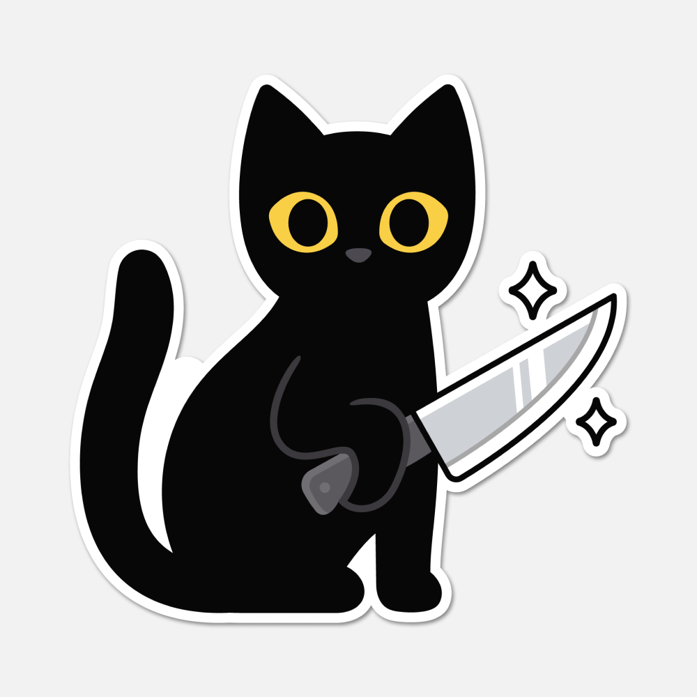 Black Cat With Dagger Knife - Cat Sticker