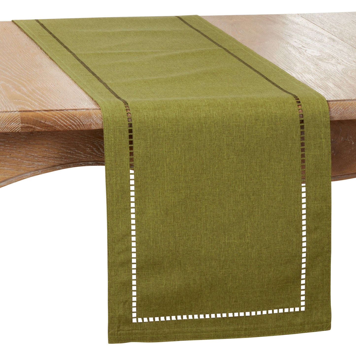 Laser-Cut Hemstitch Runner: Green / 14"x72"