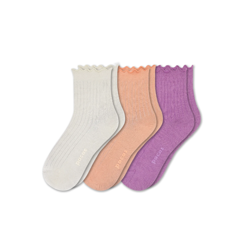 Women's Ruffle Socks: Peach & Light Brown & Purple / Small / Medium (US: 5 - 8)