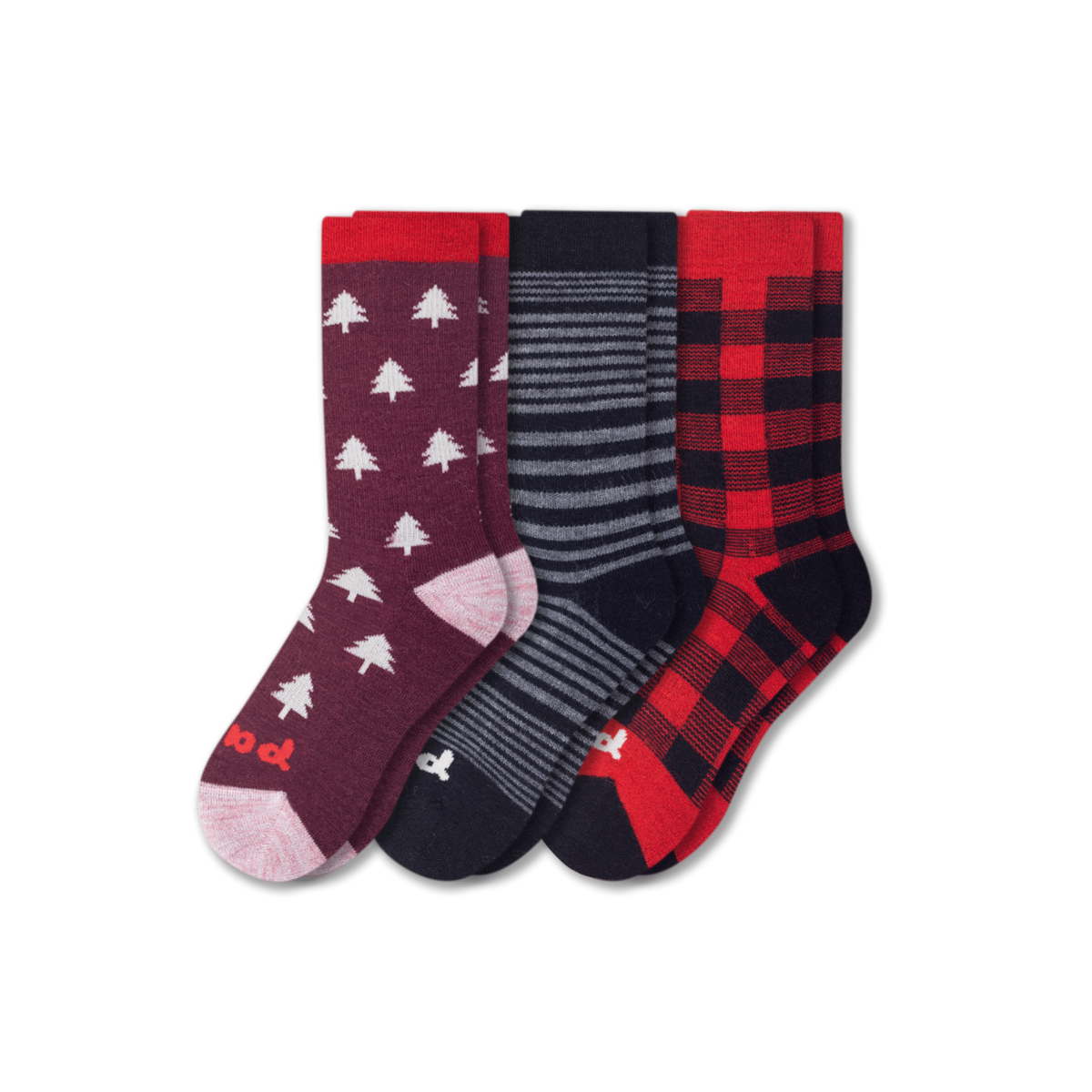 Women's Crew Pacas Socks: Medium / Large (US: 8.5 - 11.5+) / HOLIDAY/ Red Santa Alpaca & HOLIDAY/ Green Tree & HOLIDAY/ Green/ Red Stripe