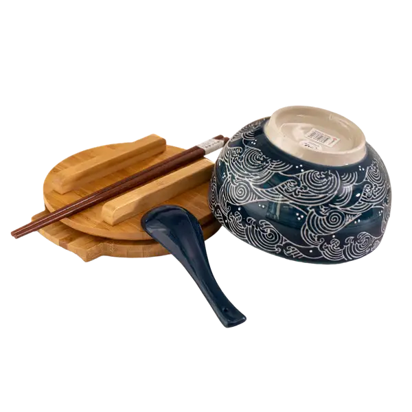 Wave Nami Bowl w/ Chopsticks, Spoon, Lid and Trivet Set