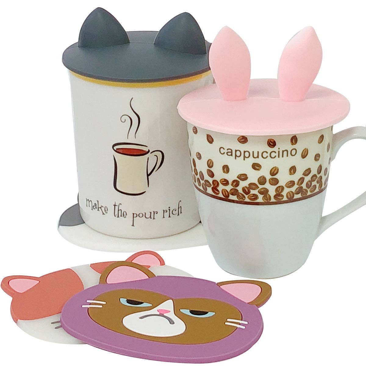 Wrapables Silicone Cup Lids, Anti-Dust Airtight Mug Covers for Hot and Cold Beverages (Set of 6): Cute Animal