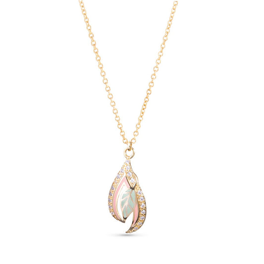 Green Enamel Leaf and CZ Necklace -  Gold - AMANDA BLU