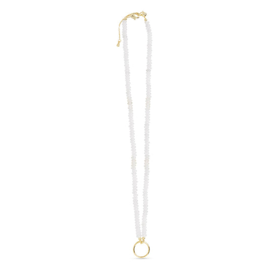 Gold Stone With Charm Clasp Necklace: White - AMANDA BLU