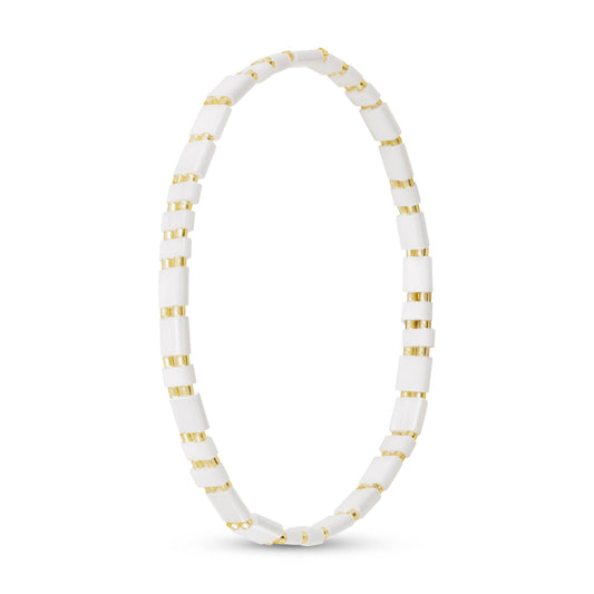 Gold Flat Bead Stretch Bracelet: White
