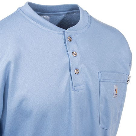 Carhartt Shirts: Men's Blue 100237 465 Flame Resistant Henley Work Shirt