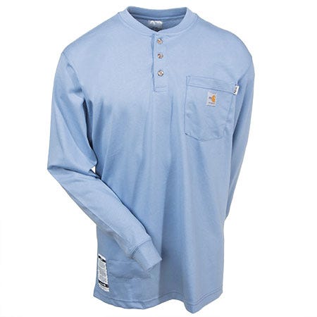 Carhartt Shirts: Men's Blue 100237 465 Flame Resistant Henley Work Shirt