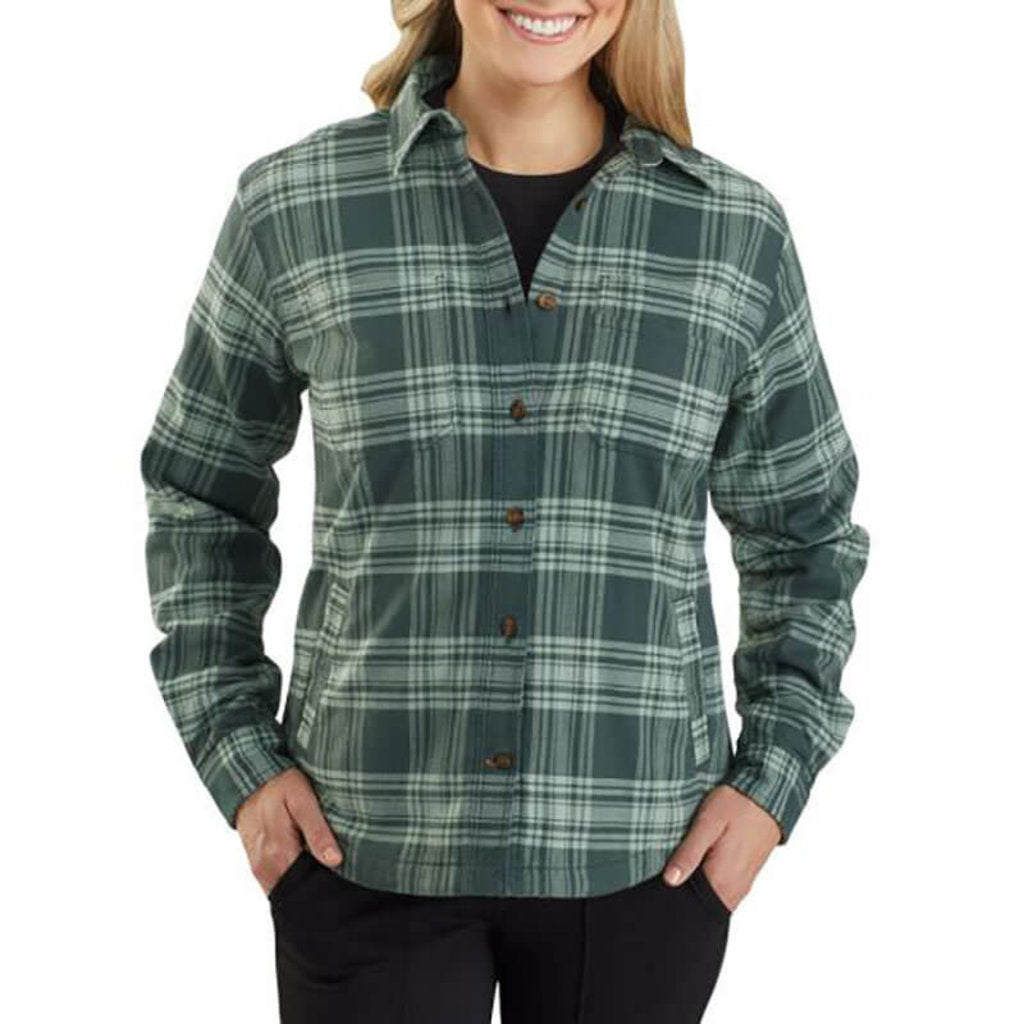 WOMEN'S RUGGED FLEX LOOSE FIT MIDWEIGHT FLANNEL LONG-SLEEVE PLAID SHIRT