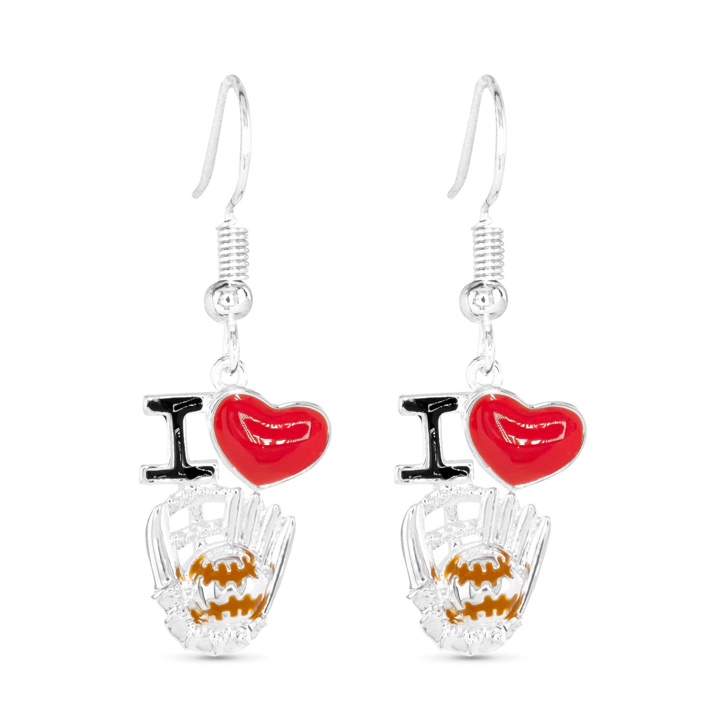 Silver I Love Sport Earrings: Baseball