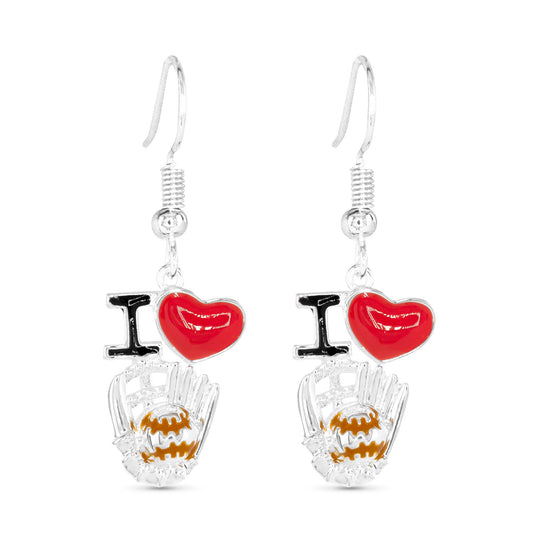Silver I Love Sport Earrings: Baseball