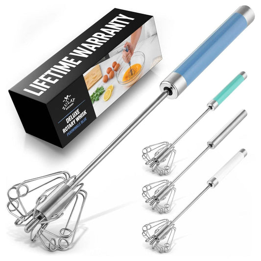 Z-RTY-WSK-PB Traditional Rotary Push Whisk - Egg Beater: Periwinkle Blue