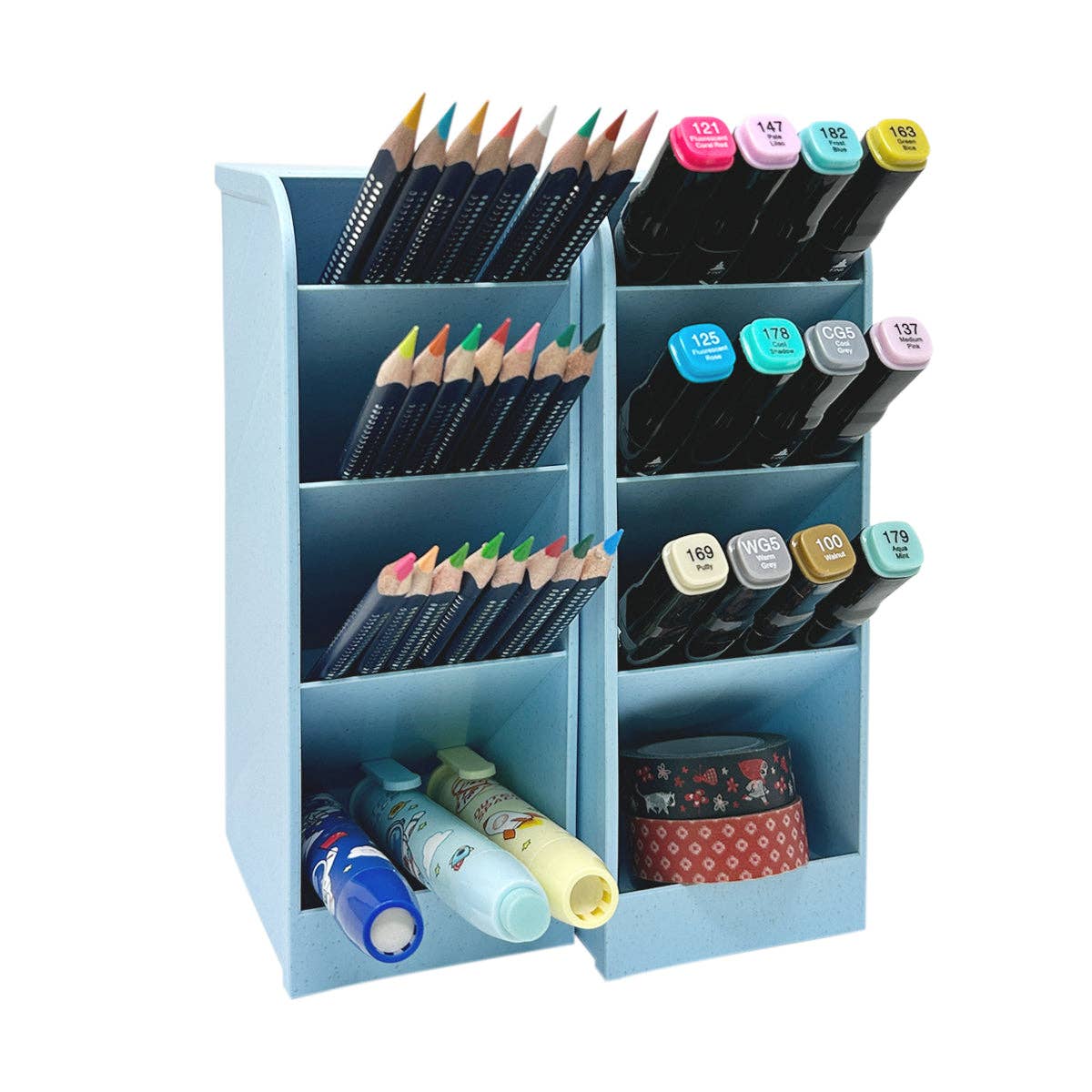Wrapables Pen Organizer with 4 Compartments Desktop Storage: Large (2pcs) / Clear