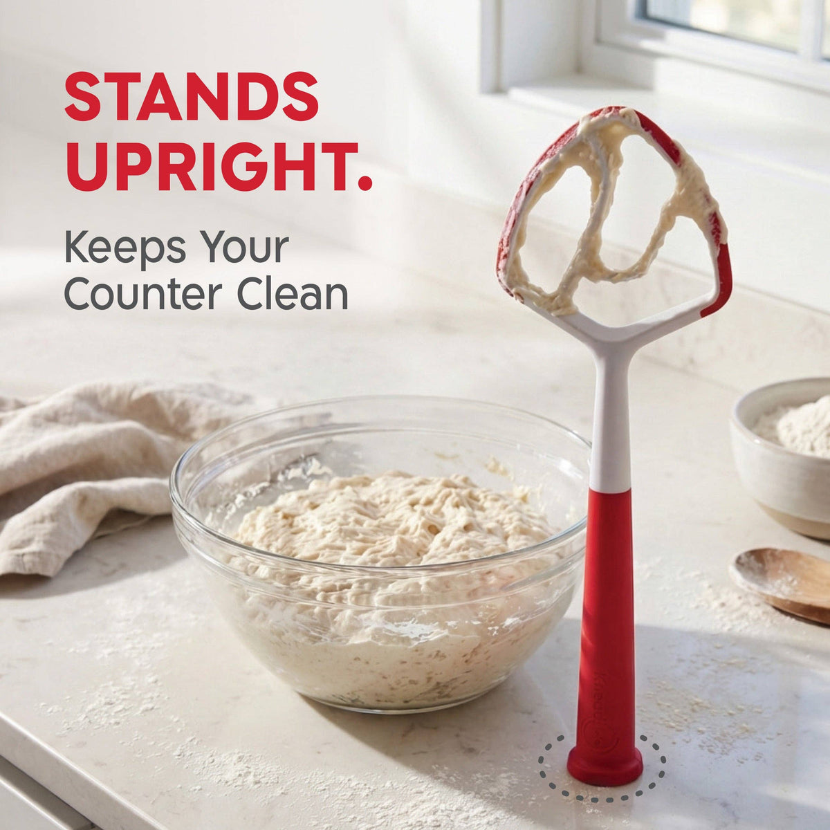 KneadAce Dough Wand, Danish Dough Whisk: White / Red