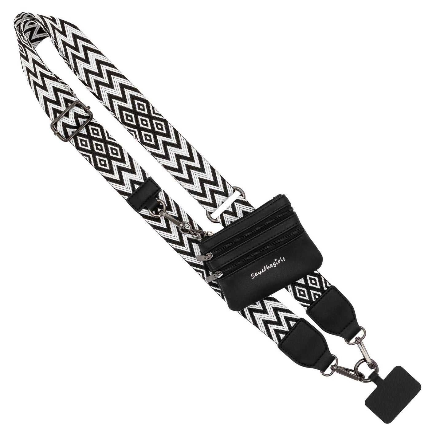 Clip & Go Crossbody Phone Lanyard - Chevron Collection: Brown/Black - Black Pouch
