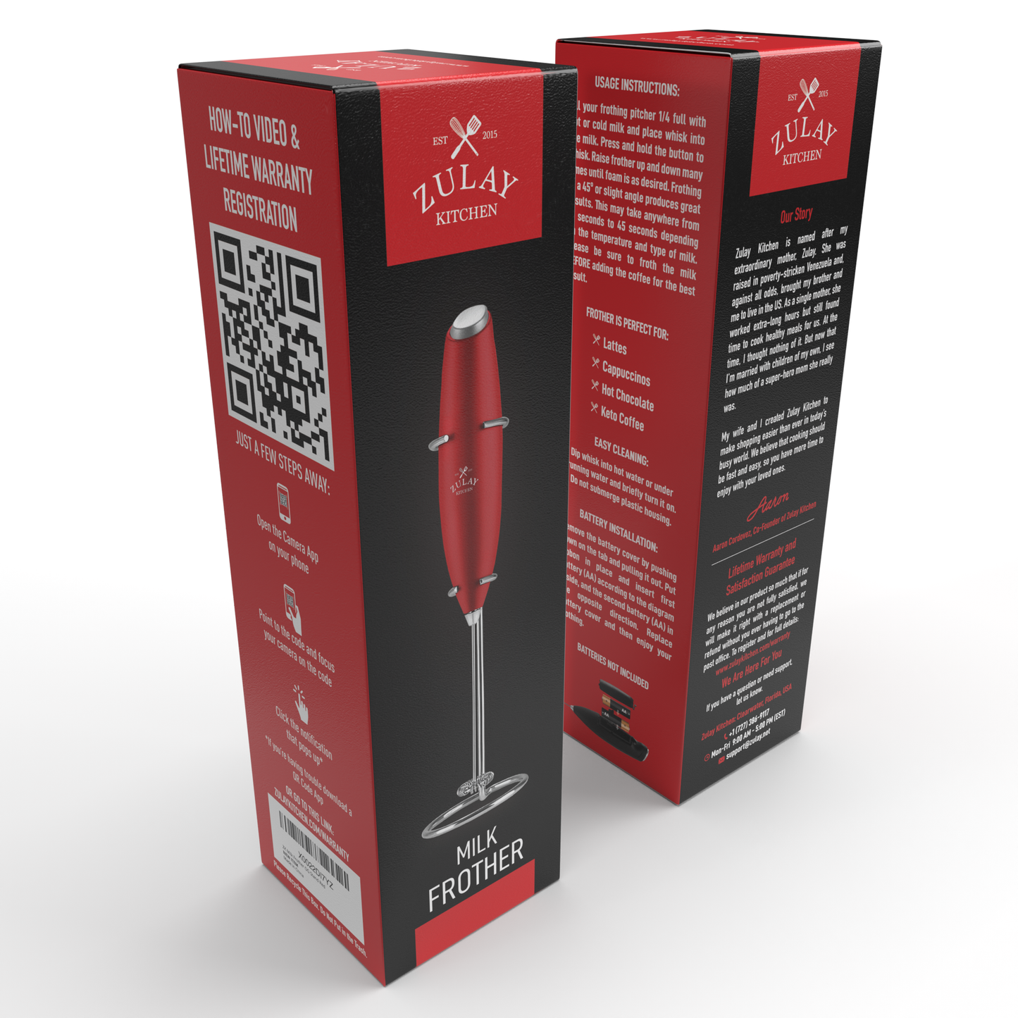 Powerful Handheld Milk Frother - With Stand: Black