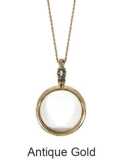 Plain 6 Times Magnifier Magnifying Glass Pendant Necklace: Patina