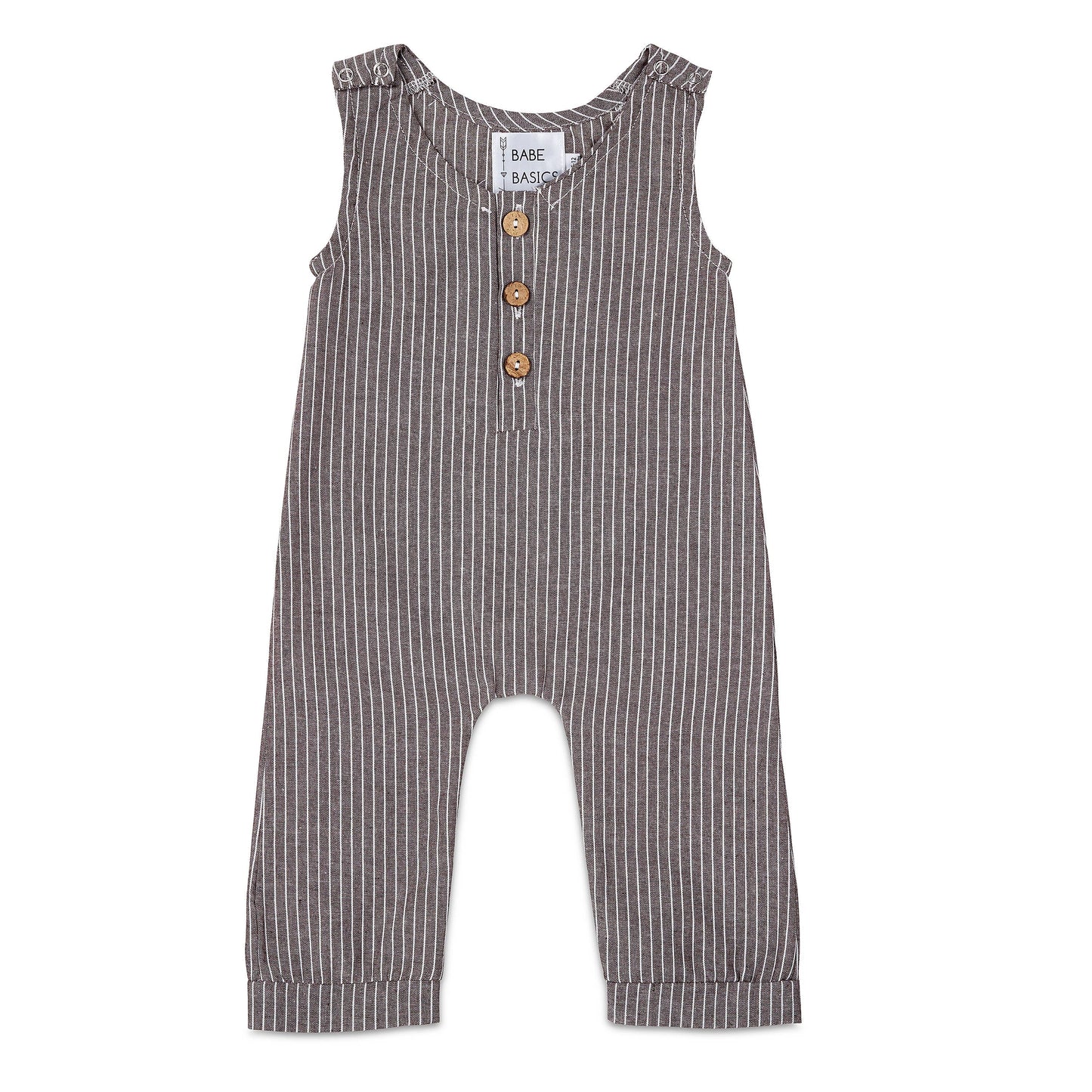 Grey Striped Linen Romper: 0-3m