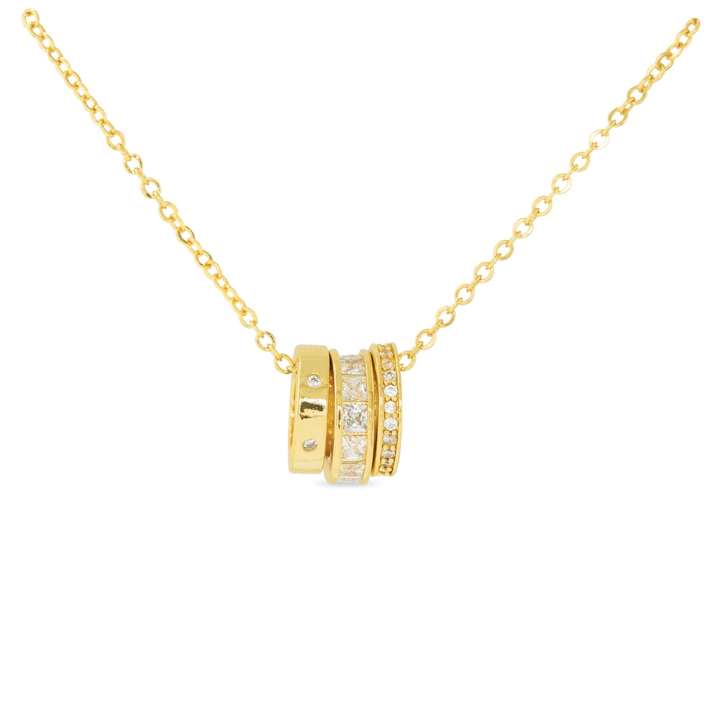 CZ Triple Ring Necklace: 18K Gold Dipped