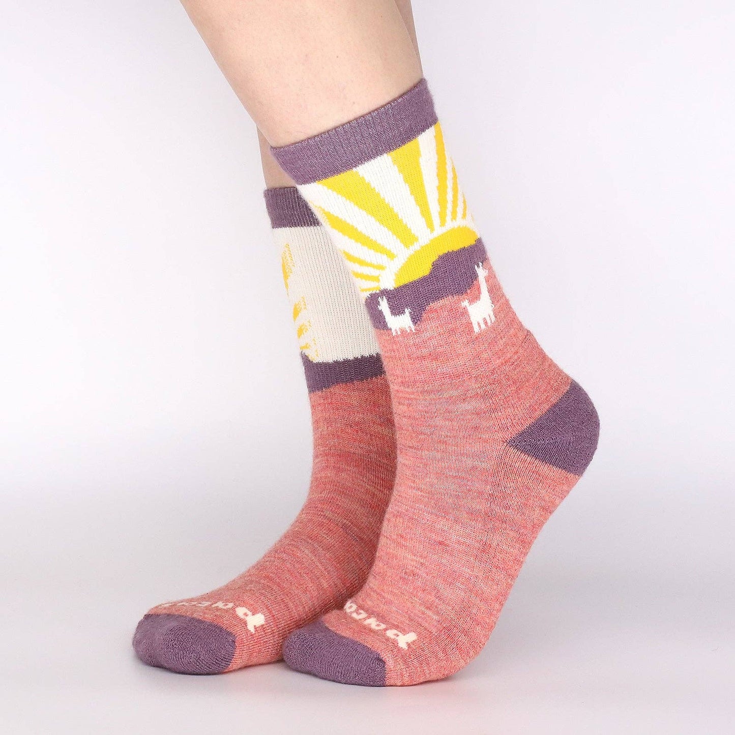 Women's Crew Pacas Socks: ALPACA TRIBAL/Blackberry & THISTLE WINTER ALPACAS & HEARTS/Ivory / Medium / Large (US: 8.5 - 11.5+)