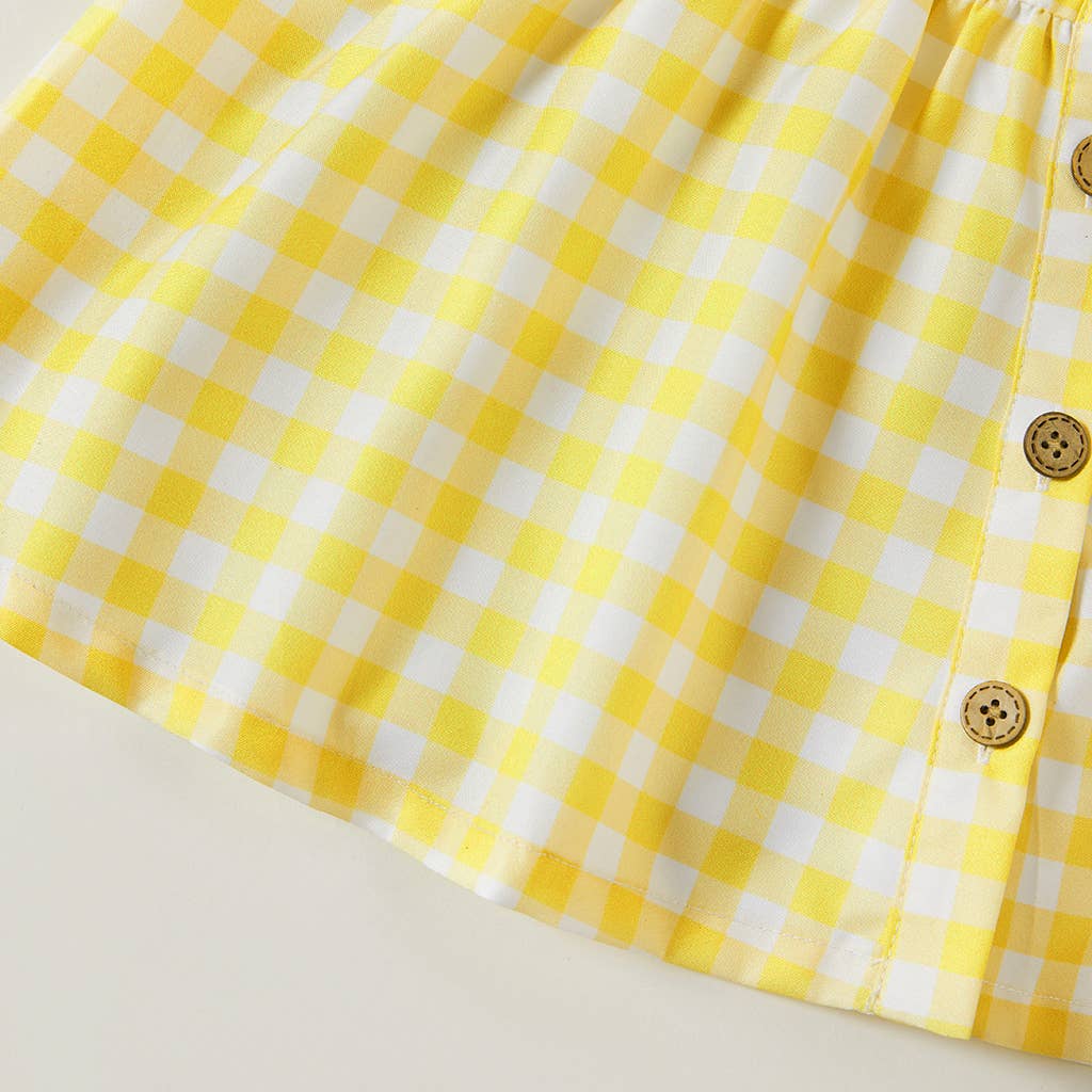 1pc Baby Girl Plaid&Lemon&Fruit Sweet Dress: Yellow / 6-9 Months