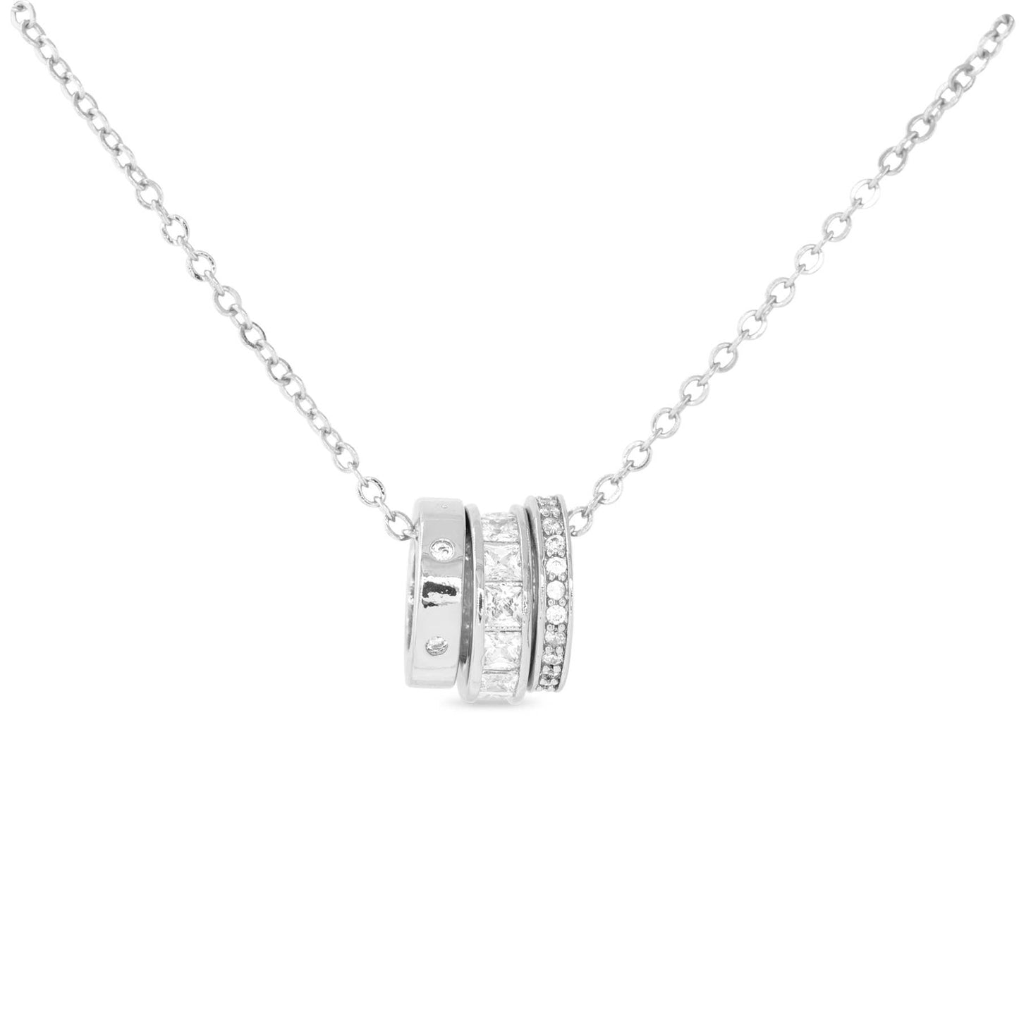 CZ Triple Ring Necklace: 18K Gold Dipped