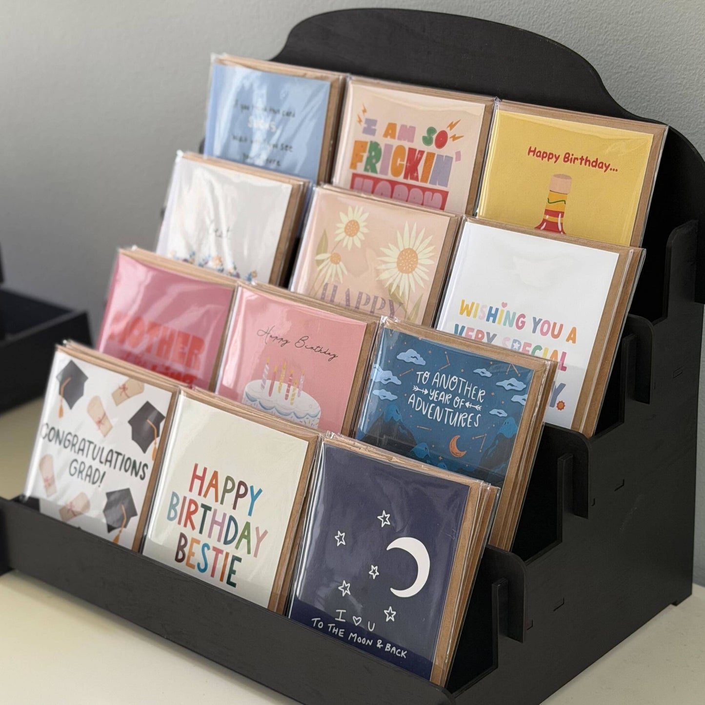 4 Tier Wooden Greeting Card Display Rack - Black