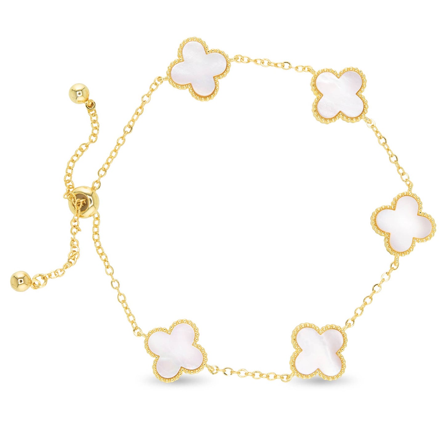 Gold Mother Of Pearl Clover Bracelet: White