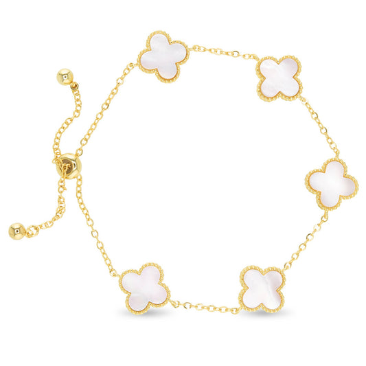 Gold Mother Of Pearl Clover Bracelet: White - AMANDA BLU