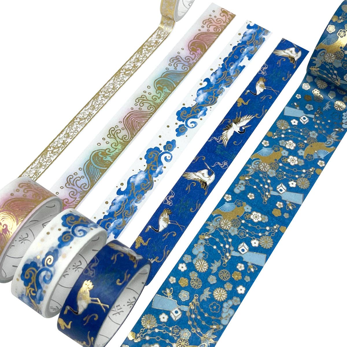 Wrapables Gold Foil Washi Tape in Gift Box Set for DIY Arts: Festive Cranes