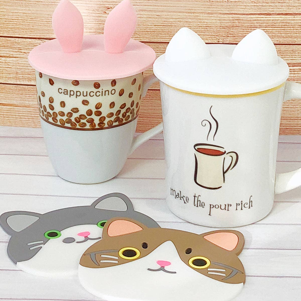 Wrapables Silicone Cup Lids, Anti-Dust Airtight Mug Covers for Hot and Cold Beverages (Set of 6): Cute Animal