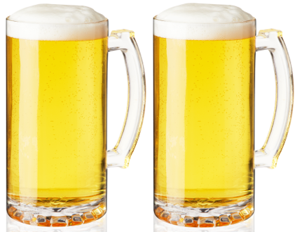 Stein Large Heavy-Base Handled Glass Beer Mugs - Set of 2