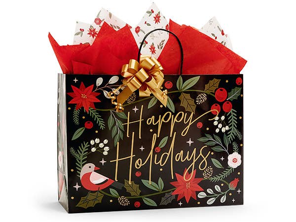 Holiday Botanicals Paper Christmas Gift Bags: 25 Pack / Rose 5.25x3.50x8.25"