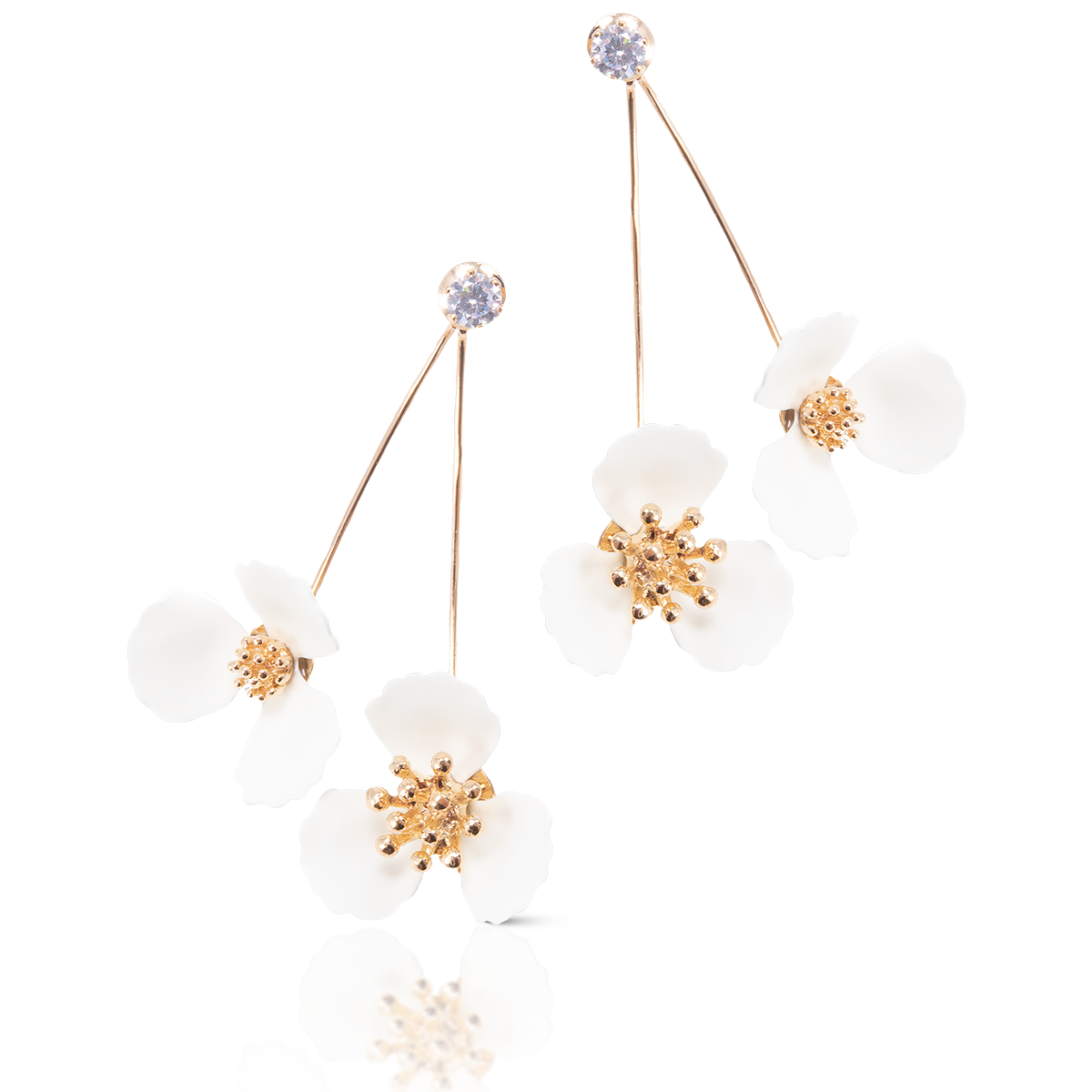 Double Flower Drop With Crystal Earrings: Bronze