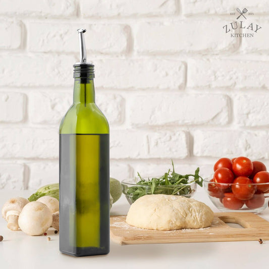 Olive Oil Dispenser Bottle16.9 oz with Accessories: Glass Dark Green