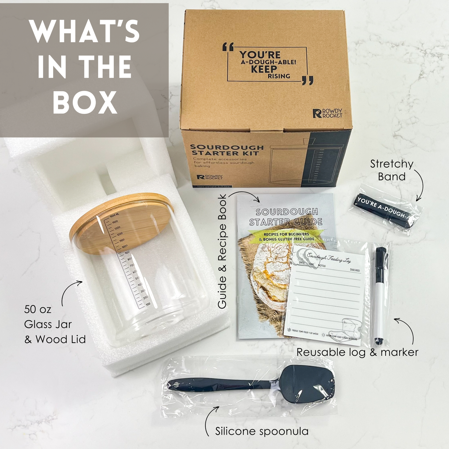 X003X7GF9D Sourdough Starter Jar Kit with Glass Jar, Spatula & More
